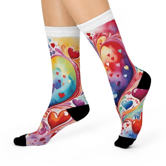 Eternal Hearths Watercolors crew socks vibrant Abstract love Design