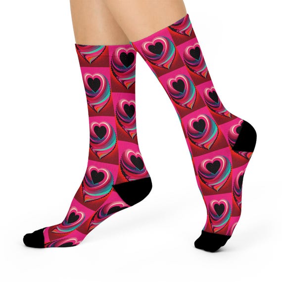 Swirling Pink Hearts Crew Socks - Artistic Vibrant Love Pattern Socks.