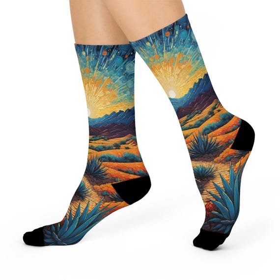 The Adventurous - High Desert Sunrise sock - Agave and Mountain Vista print.