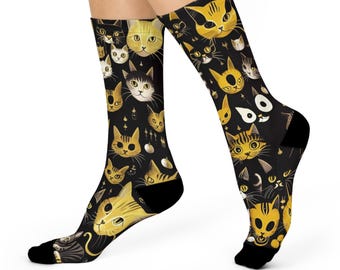 Calcetines con retratos de gatos originales - Diseño artístico de gatos de múltiples razas