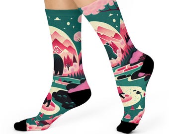 Calcetines con diseño de oso en la naturaleza - Diseño de bosque de montaña / Senderismo acogedor para amantes de la naturaleza