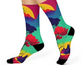 Calcetines con diseños de paisajes de árboles coloridos - Diseño de naturaleza y montaña / Calcetines cómodos y artísticos