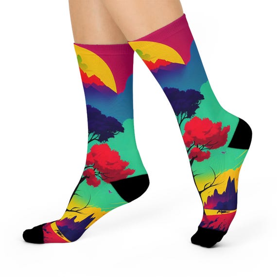 Colorful Tree Landscape Art Socks - Nature and Mountain Design/ Artistic Cozy Socks