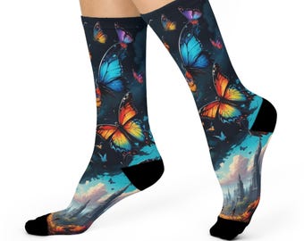 Calcetines con diseño de mariposa mística - Noche colorida