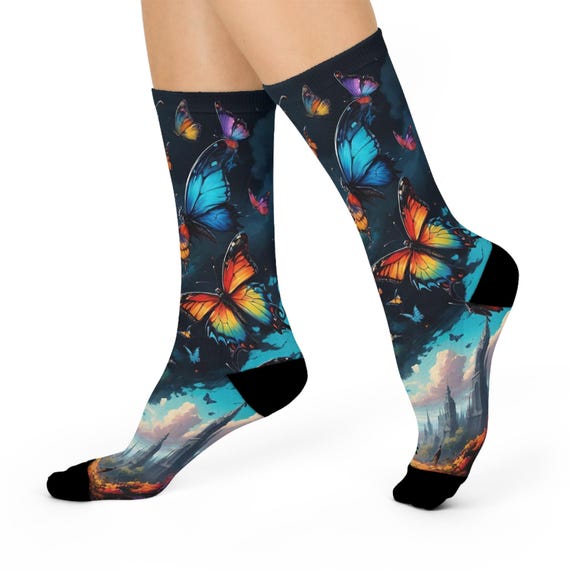 Mystic Butterfly Art Socks- Colorful Night