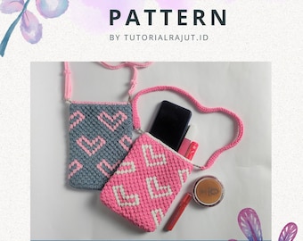 PATRÓN Bolso de Ganchillo + Video Tutorial - Bolso para teléfono Love Crochet - Bolso para teléfono en crochet Tapestry - Bolso para teléfono en crochet Regalo de San Valentín - Patrón de bolso DIY