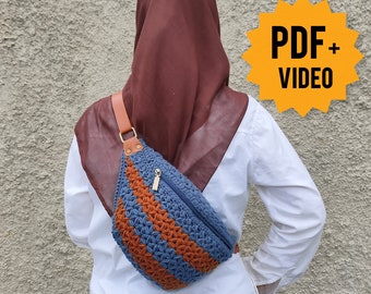 PATTERN + Video Tutorial, Crochet Bag PATTERN, Jasmine Fanny Pack, Crossbody Bag, Bum bag, Clutch Bag, Summer Pattern