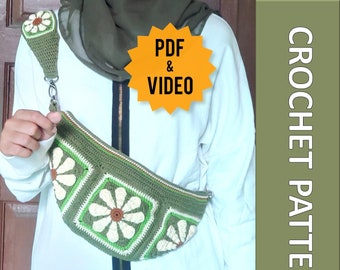 PATRÓN + Vídeo Tutorial, Riñonera Benéfica Margarita Flor, PATRÓN Bolso Crochet, Bolso Bandolera, Riñonera, Bolso Clutch, Bolso Cuadrado Abuela
