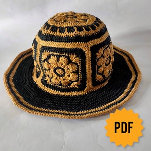 Easy Crochet Hat Pattern- African Flower Hat Pattern- Granny square bucket hat- Crochet granny square- Crochet hat pattern PDF- Adult sizes
