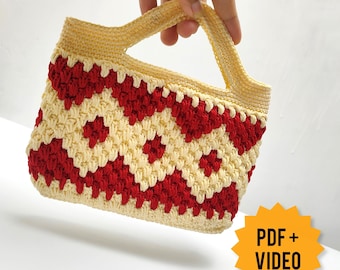 PATRÓN Bolso de Ganchillo + Video Tutorial - Patrón de Bolso de Ganchillo - Bolso de Ganchillo DIY - Patrón de Monedero de Ganchillo - Patrón Étnico de Ganchillo Tapiz
