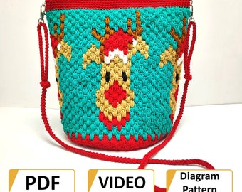 Video Anleitung + Häkeltasche Muster- Rentier Häkeltasche MUSTER- Rentier Häkelanleitung- Diagram Pattern- Gobelin Häkeltasche