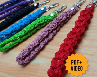 Video Tutorial + Wristlet Keychain Crochet Pattern - Crochet Bag PATTERN - Crochet Pouch Pattern - Crochet Lanyard - Wristlet Bag Pattern