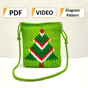 Video Tutorial + Christmas Bag Crochet Pattern, Crochet Bag Pattern, Crochet Tote Bag Pattern, Tapestry Crochet Bag, Diagram Pattern