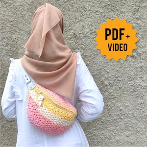 Video Tutorial + Crochet Bag PATTERN, Jasmine Fanny Pack, Crossbody Bag, Bum bag, Clutch Bag, Festival bag