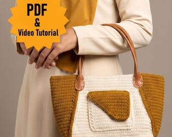 Patrón fácil para hacer un bolso de ganchillo con bolsillo (PDF y videotutorial) / Patrón para bolso Ayana