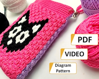 PATRÓN + VIDEO Tutorial, PATRÓN Bolso de Ganchillo, Bolso Tote de Ganchillo, Patrón Gato Negro de Ganchillo, Patrón Tapiz de Ganchillo, Bolso para Teléfono de Ganchillo