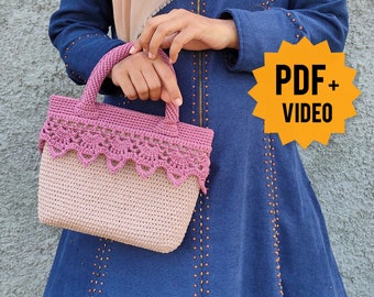 Handtaschen-Häkelanleitung mit Spitzen-Akzent + Video Anleitung (PDF-Häkelanleitung)