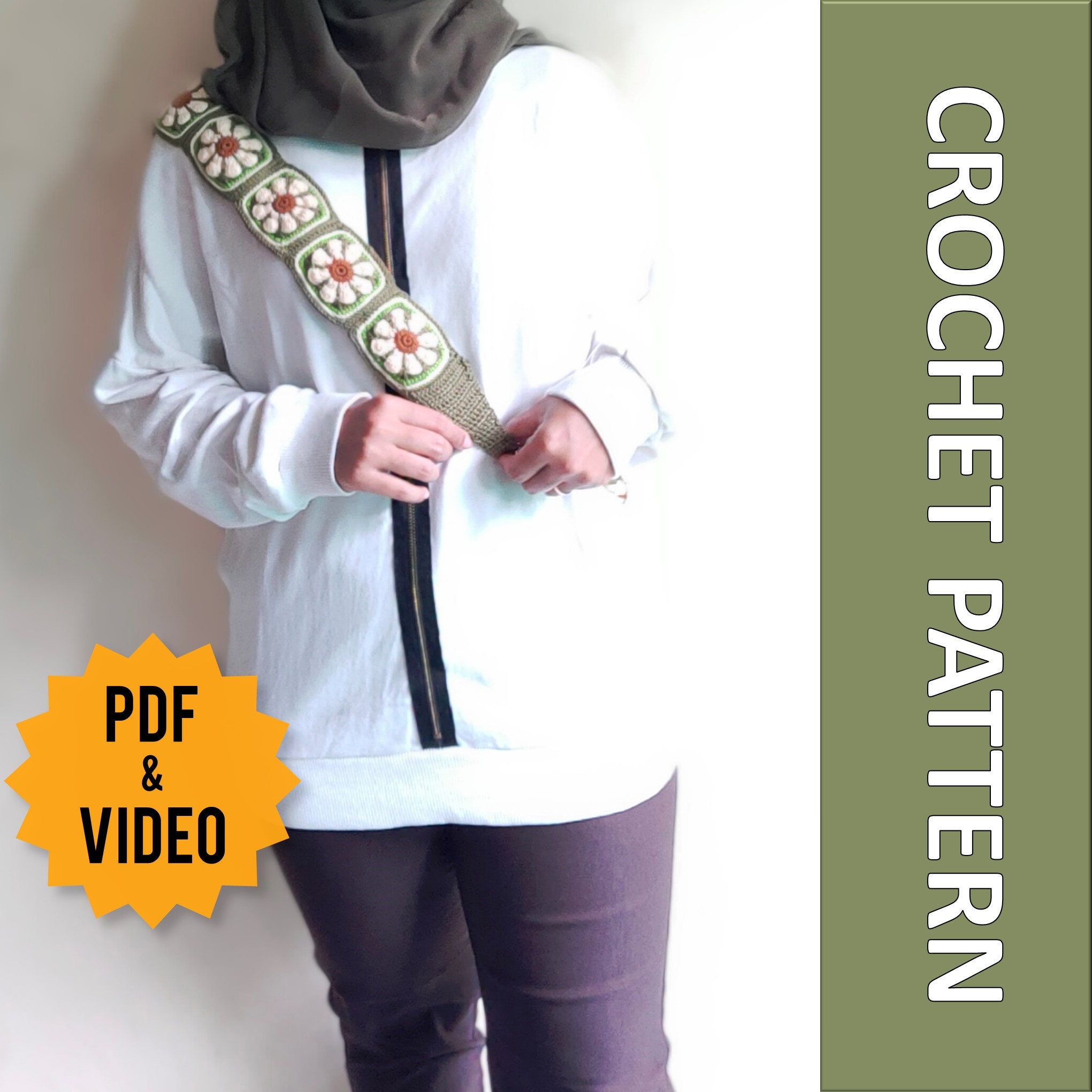 Pattern + Video Tutorial Crochet Bag Strap, Daisy Flower