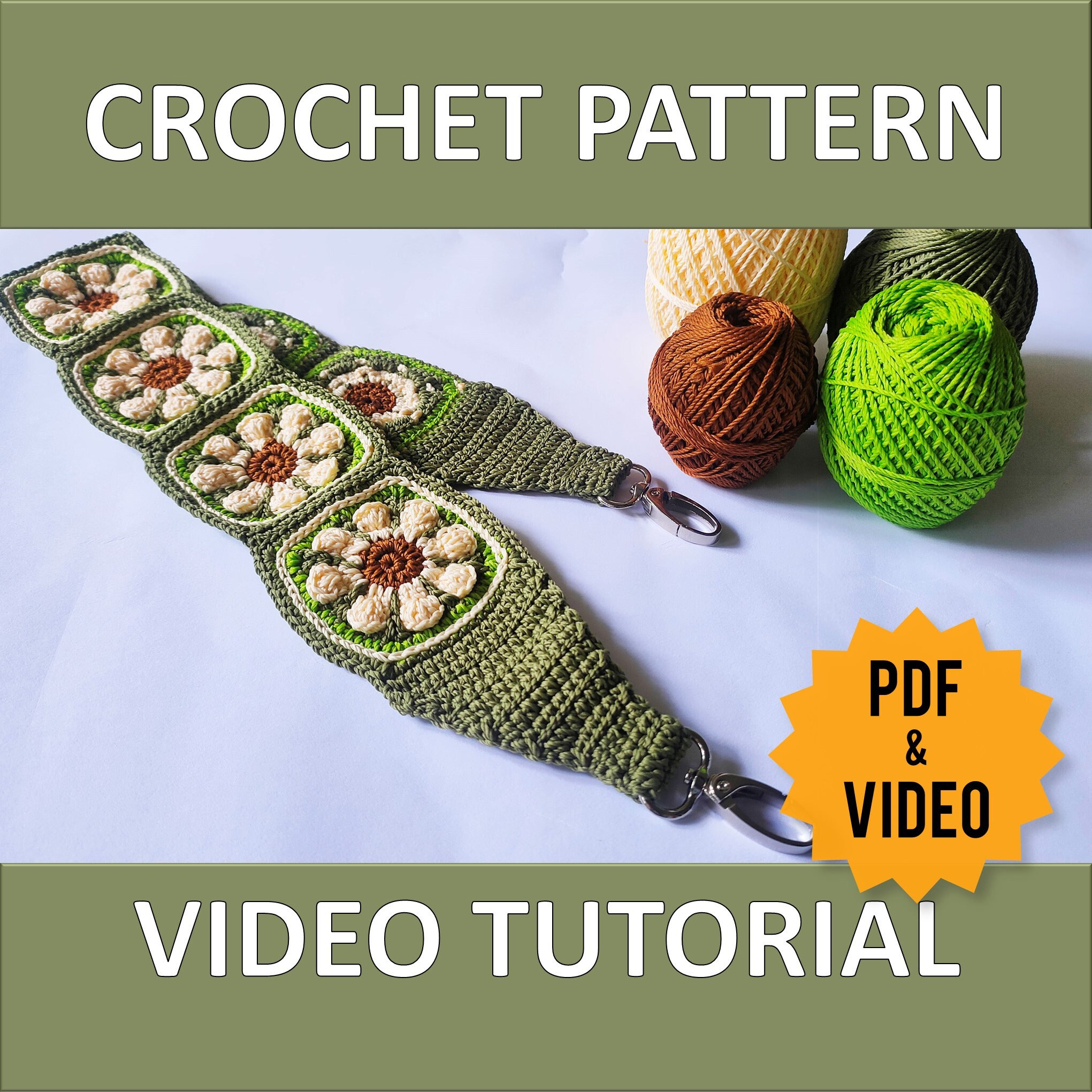 完売品⭐︎gypsohila⭐︎Daisy Crochet Strap[Long] Pattern + Video Tutorial Crochet Bag Strap, Daisy Flower