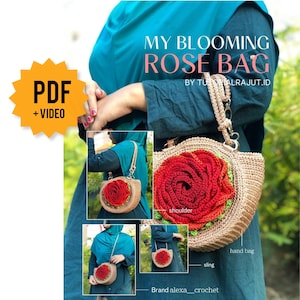 VIDEO Tutorial + Crochet Flower Bag Pattern, My Blooming Rose Crochet Bag, 3D Rose Bag