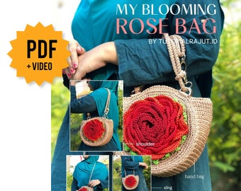VIDEO Tutorial + Patrón Bolso de Flores a Crochet, Bolso de Ganchillo My Blooming Rose, Bolso de Rosas 3D