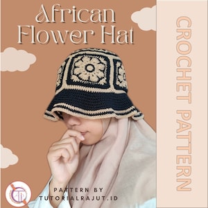 Pattern + Video Tutorial- Easy Crochet Hat Pattern- African Flower Hat Pattern- Granny square bucket hat- Crochet granny square- Adult sizes