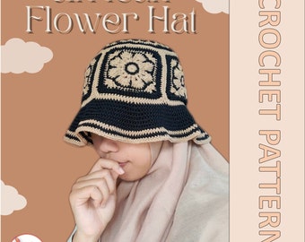 Pattern + Video Tutorial- Easy Crochet Hat Pattern- African Flower Hat Pattern- Granny square bucket hat- Crochet granny square- Adult sizes