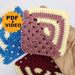 Video Tutorial + Crochet Granny Square Blanket Pattern: Easy Beginner PDF (Digital Download)