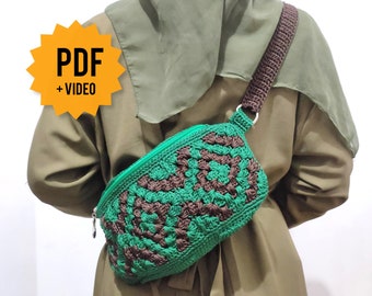 PATTERN + Video Tutorial, Diamond Fanny Pack, Crochet Bag PATTERN, Crossbody Bag, Bum bag, Clutch Bag, Granny Square Bag, Summer Pattern