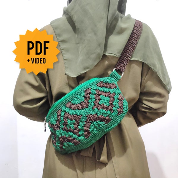 PATTERN + Video Tutorial, Diamond Fanny Pack, Crochet Bag PATTERN, Crossbody Bag, Bum bag, Clutch Bag, Granny Square Bag, Summer Pattern