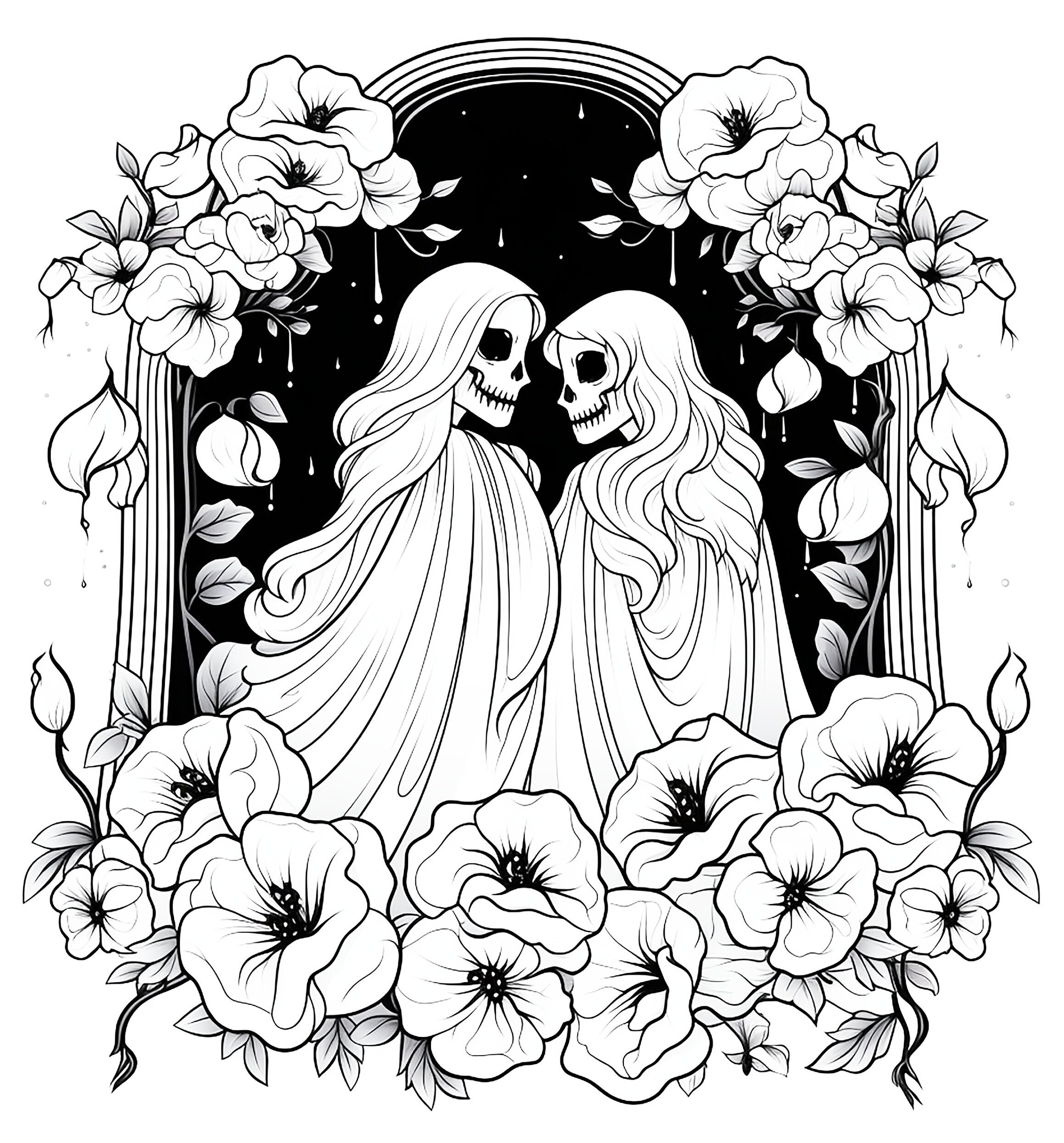 Ghostly Love Halloween Coloring Page Set Digital Download Coloring Book ...