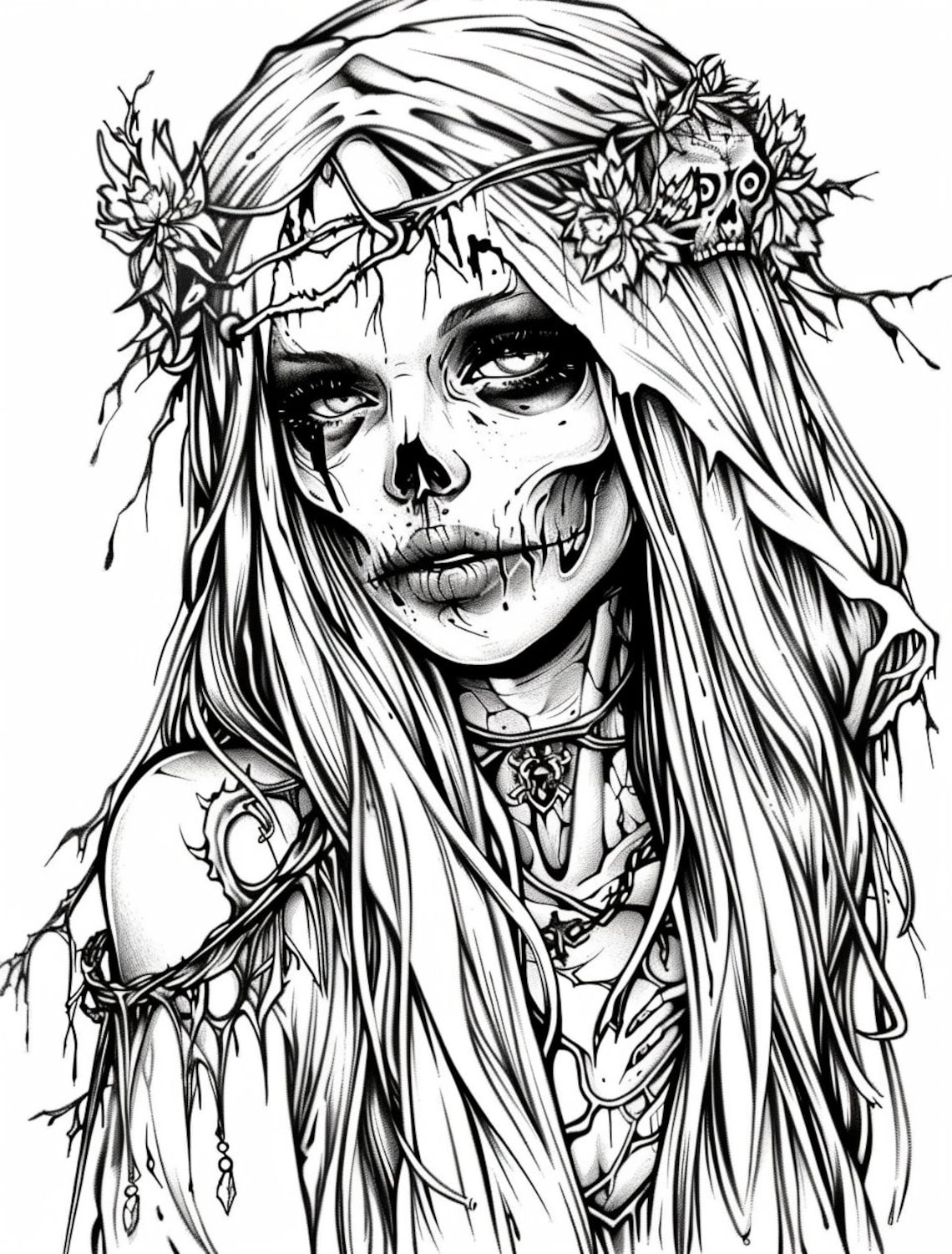 Skelly Girl Halloween Coloring Page Set 4 | Digital Download Coloring ...