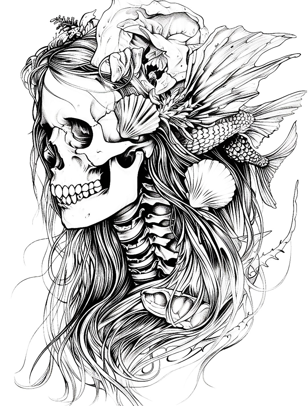 Skelly Mermaid Halloween Coloring Page Set 2 | Digital Download ...