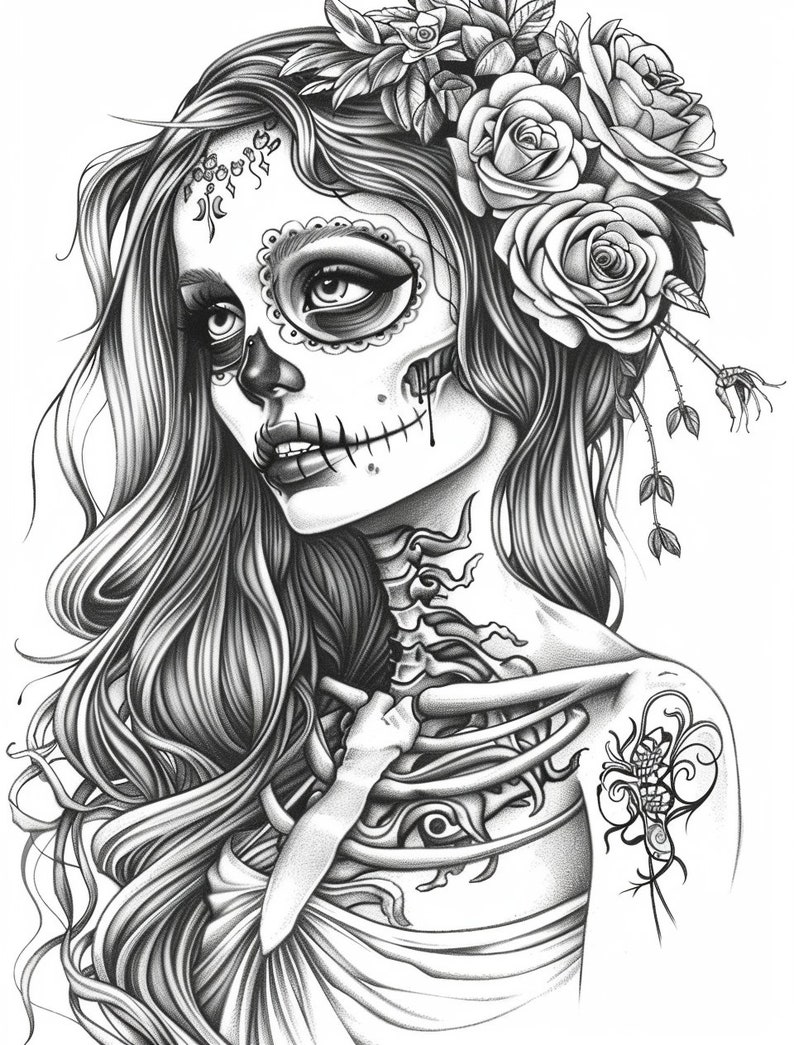 Skelly Girl Halloween Coloring Page Complete Set With Bonus Pages ...