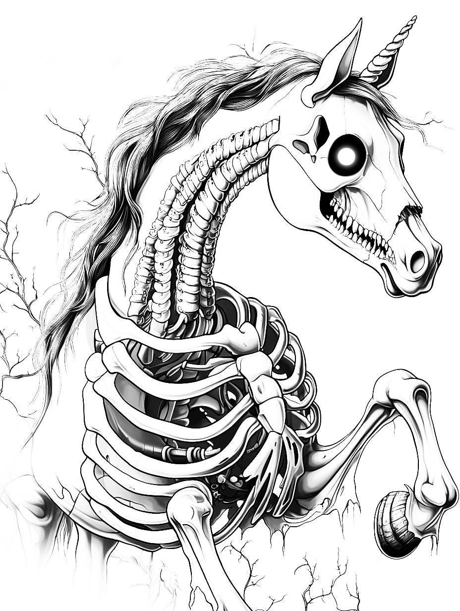 Skelly Unicorn Coloring Page Set 1 | Digital Download Coloring Book ...