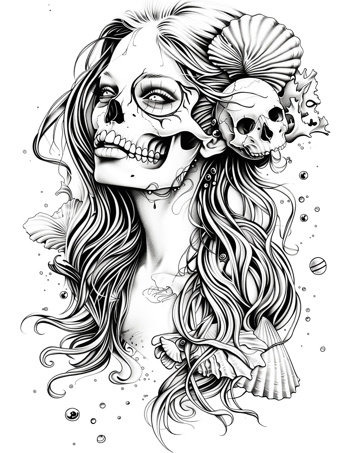 Skelly Mermaid Coloring Page Set | Digital Download Coloring Book Pages ...
