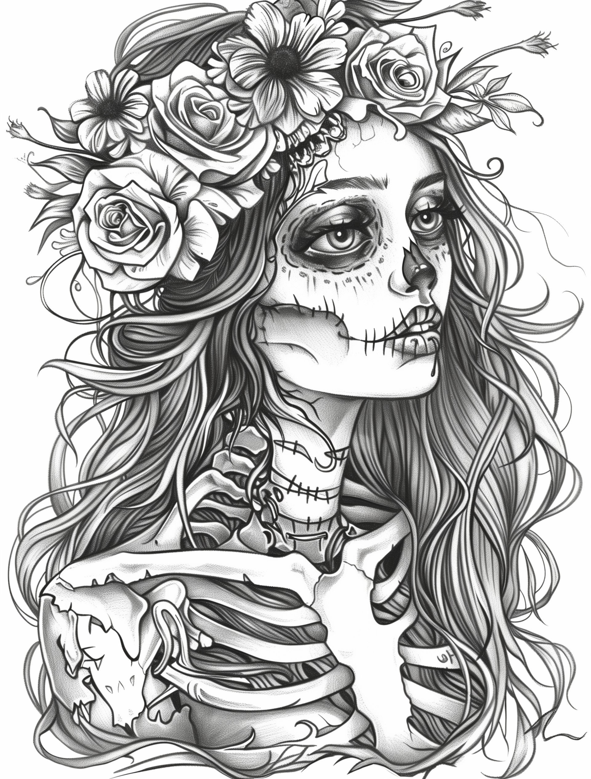 Skelly Girl Halloween Coloring Page Complete Set With Bonus Pages ...