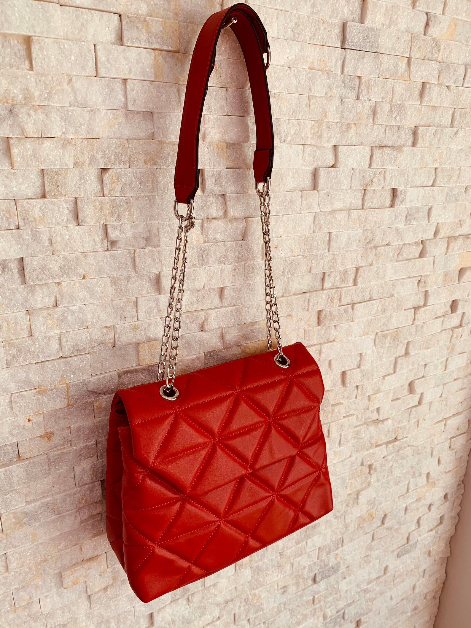 Luxury Elegant Leather Bag Gold Chain Strap Shoulder Bag Red Etsy