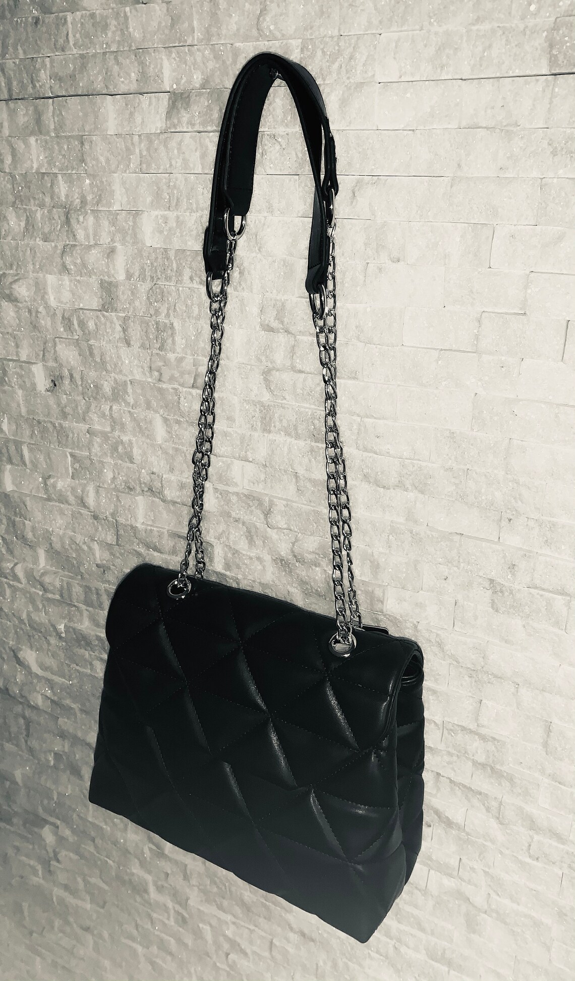 Elegant Leather Bag Gold Chain Strap Black Shoulder Bag Etsy