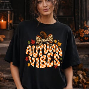 Autumn Vibes PNG Shirt Design | Retro Groovy Halloween Sublimation | Checkerboard Fall Season Sweatshirt Graphic | Digital Download File
