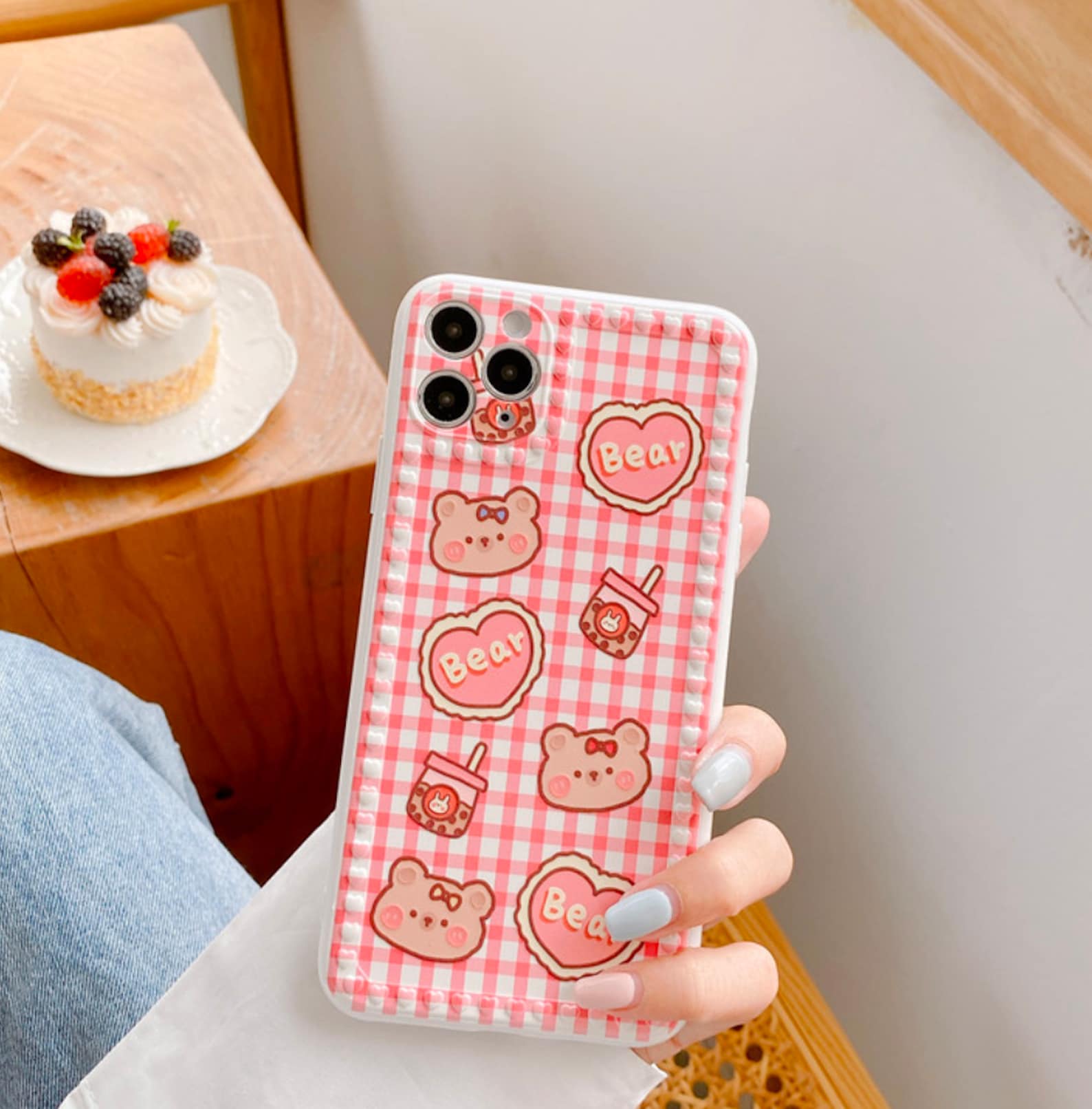 Pink Aesthetic Cute Bear Iphone Back Cover Case / Cute Cases/ Etsy