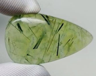 Hermosa piedra de palma de prehnita, piedra preciosa de prehnita natural, cabujón en forma de pera, piedra preciosa para joyería, hecha a mano, 39 x 22 x 6 mm, 48,00 quilates