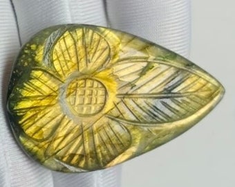 Labradorite Carving Cabochon, Natural Multi Labradorite Carving Stone, Pear Gemstone, Gemstone For Making Jewelry, 46x31x6mm 72.00 Carat