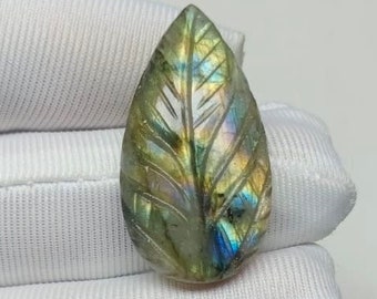 Labradorite Carving Gemstone, Natural Multi Labradorite Carving Stone, Pear Gemstone, Loose Gemstone For Making Jewelry, 31x16x5mm 22.00 Cts
