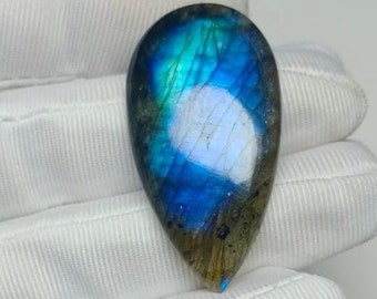 Labradorite Cabochon, Natural Blue Labradorite Gemstone, Pear Gemstone, Loose Gemstone For Making Jewelry, Handmade, 46x21x6mm 49.00 Carat