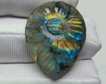 Labradorite Carving Cabochon, Natural Multi Labradorite Carving Stone, Pear Gemstone, Labradorite Pendants, Handmade, 28x22x7mm 33.00 Carat