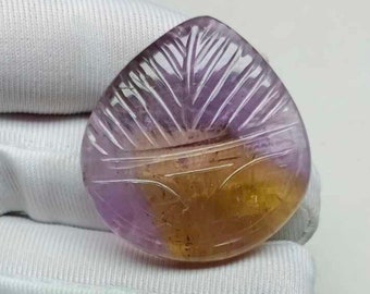 Cabujón de ametrino tallado, piedra preciosa natural de ametrino para joyería, cuarzo ametrino, 34 x 32 x 8 mm, 69 quilates