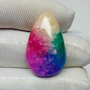 Rainbow Solar Quartz Cabochon: Pear Gemstone Pendant (27x17x8mm, 27.70 Carat)