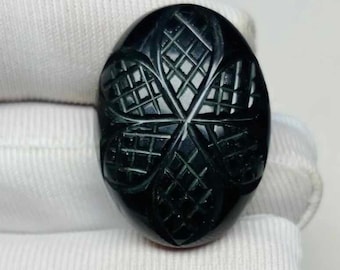 Onyx Carving Cabochon, Natural Black Onyx Carving Stone For making Wire Wrap, Oval Gemstone, Black Onyx Jewelry, Gems, 27x20x8mm 28.50 Carat
