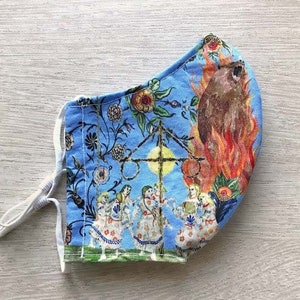 Midsommar Festival Folk Art Cotton Face Mask Blue